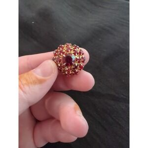Vintage Faux Adjustable Ruby Ring With Rhinestones And Gold Tones